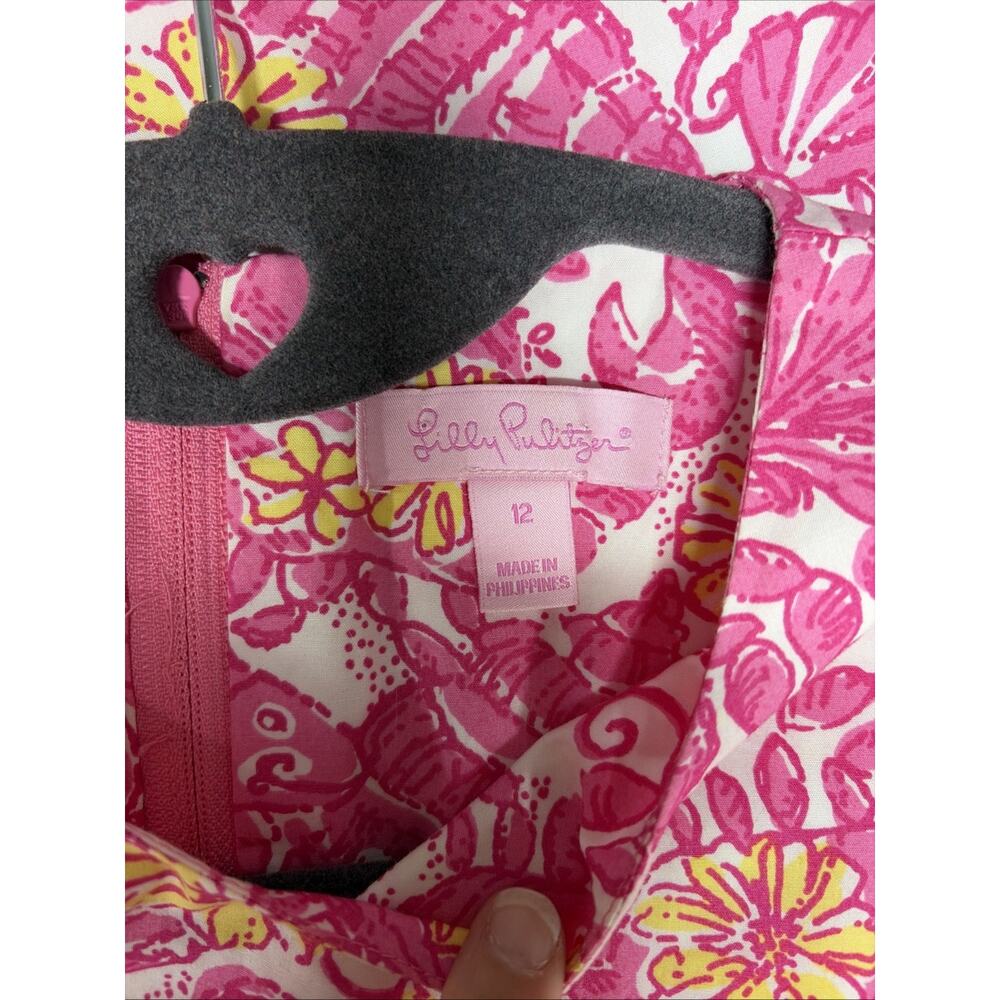 Lilly Pullitzer CHUM BUCKET Shift Dress Shell Crab Girls 12 Pink White Yellow - Picture 5 of 7
